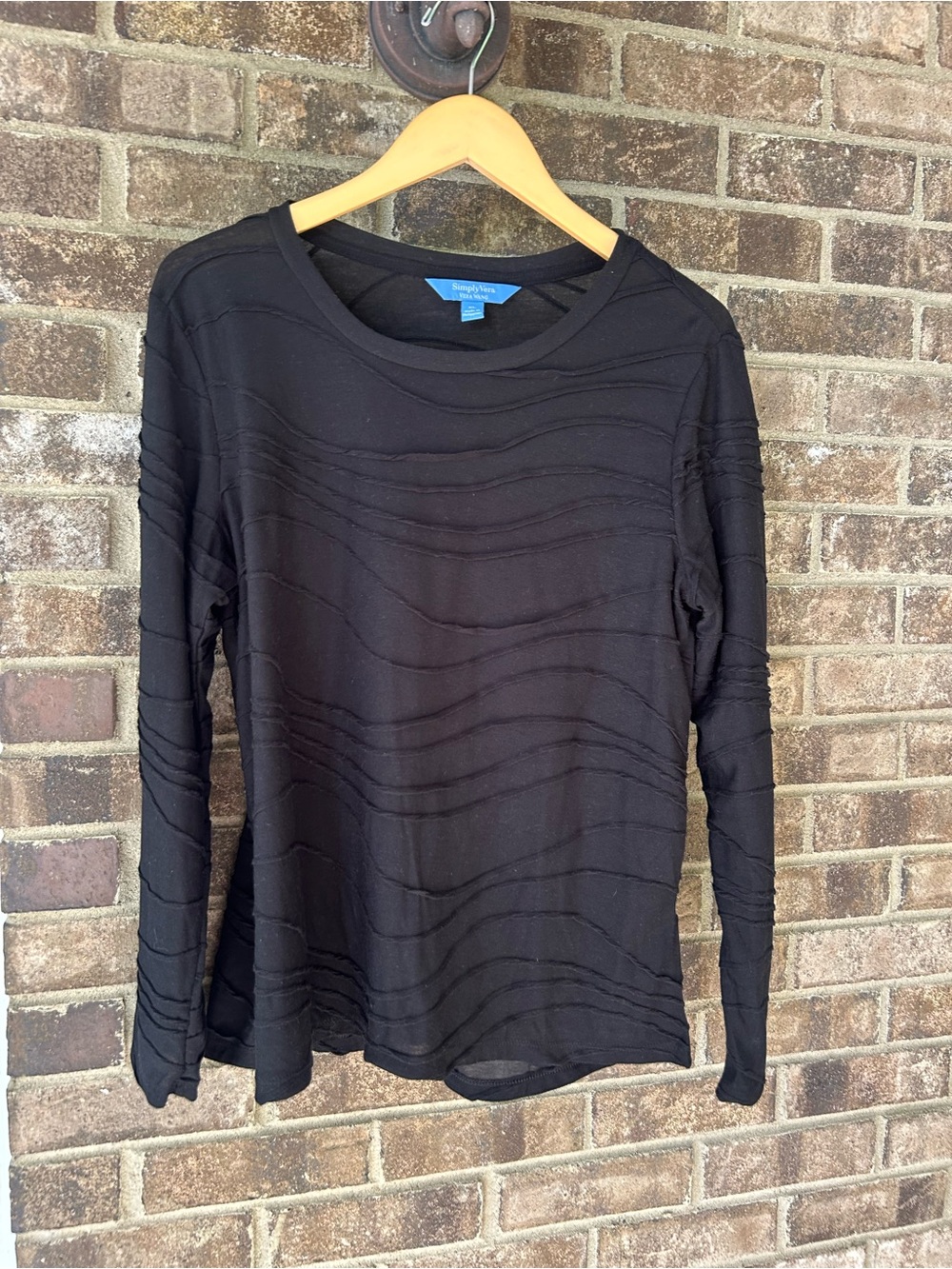 Simply Vera Vera Wang Black Textured Wave Long Sleeve Top | Size XL